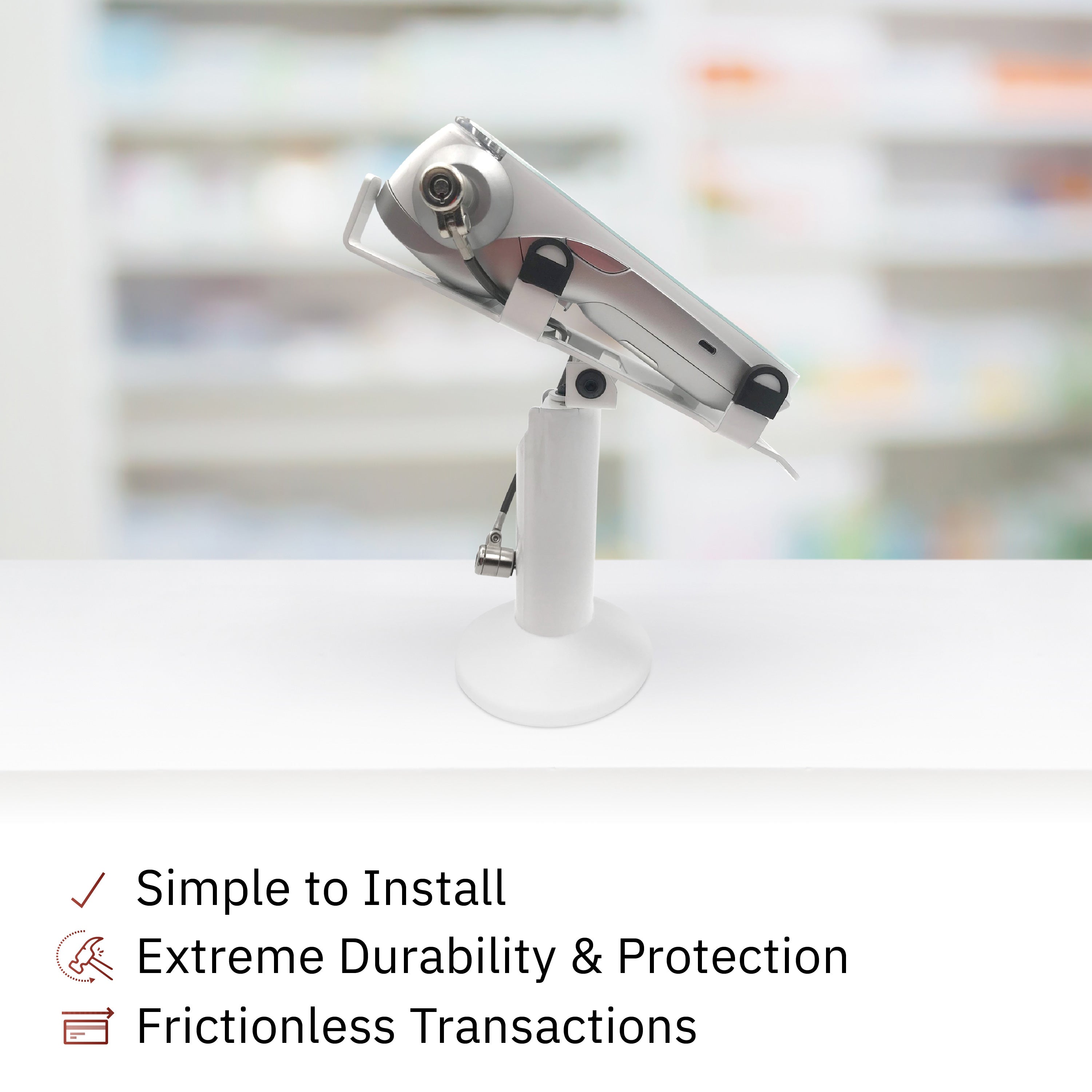 PAX A920 Swivel and Tilt Terminal Stand with Device to Stand Security Tether Lock, Two Keys 8" (Black) - DCCSUPPLY.COM