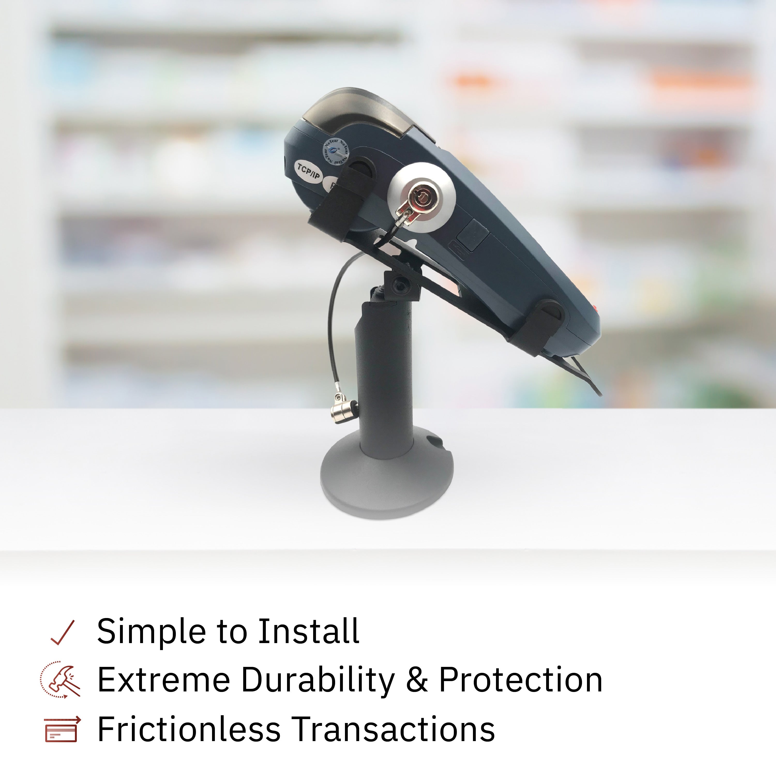 PAX S80 Swivel and Tilt Terminal Stand and Device to Stand Security Tether Lock, Two Keys 8" (Black) - DCCSUPPLY.COM
