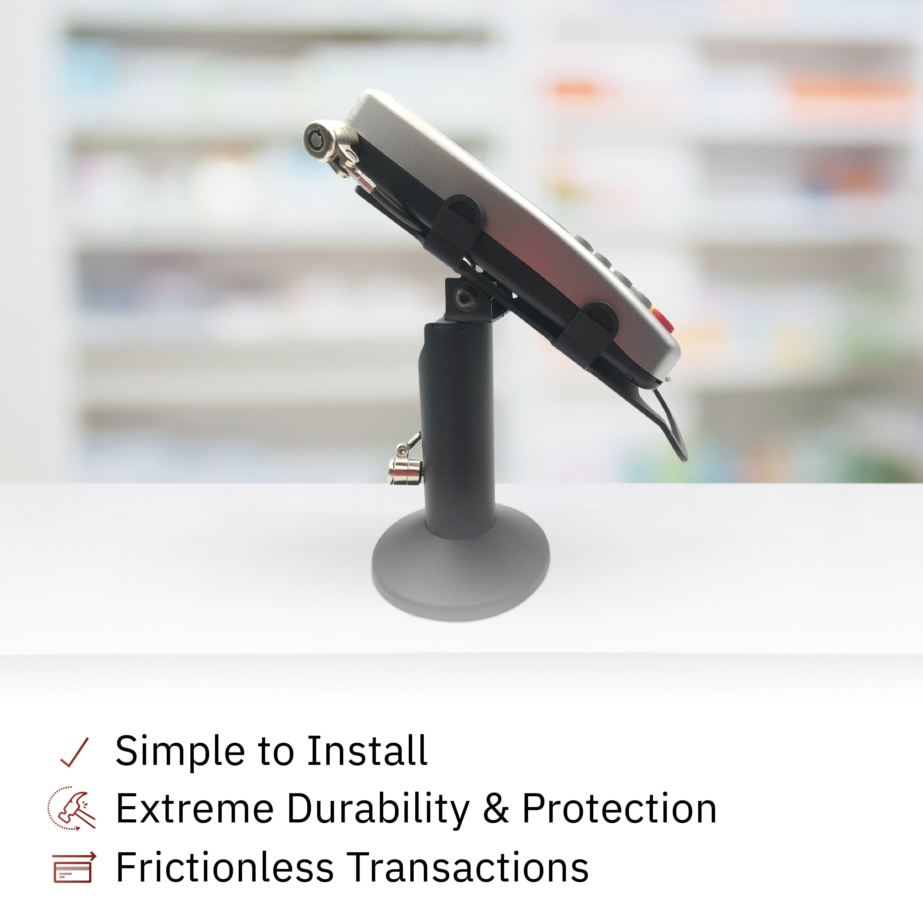 Vx805 Swivel and Tilt Terminal Stand with Device to Stand Security Tether Lock, Two Keys 8" (Black) - DCCSUPPLY.COM