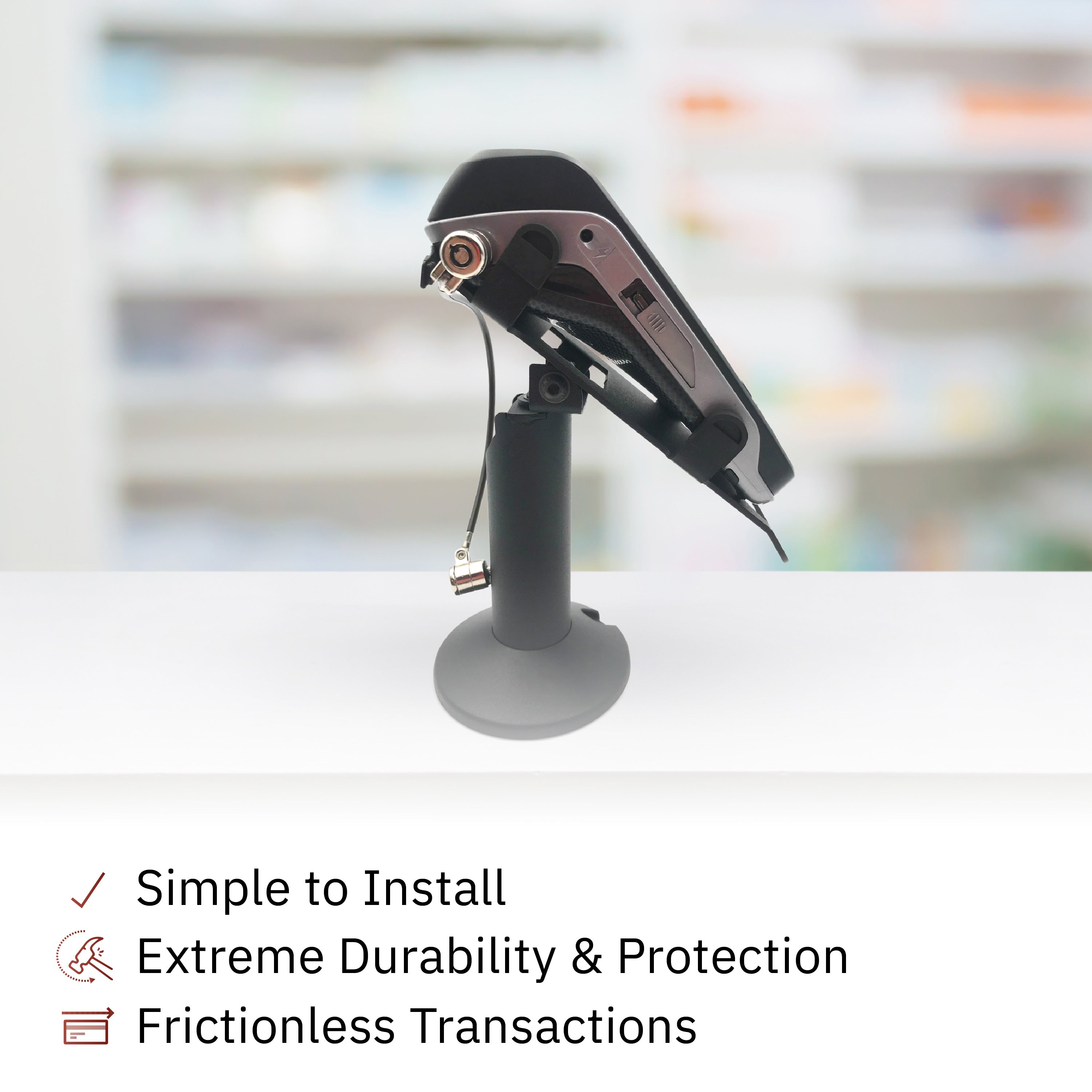 Ingenico Move/3500/5000 Swivel and Tilt Terminal Stand with Device to Stand Security Tether Lock, Two Keys 8" (Black) - DCCSUPPLY.COM