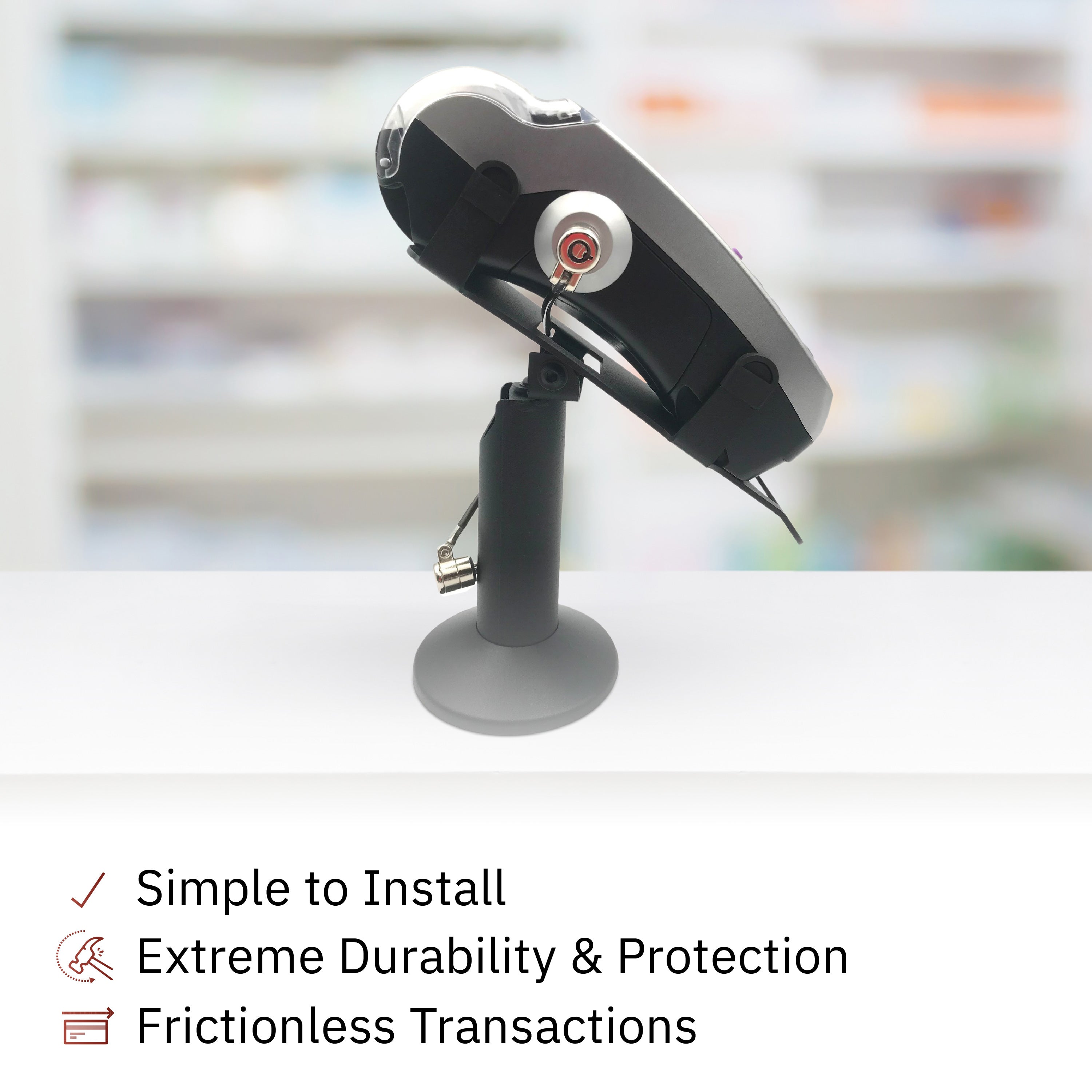 Verifone Vx520 Black Swivel and Tilt Terminal Stand with Device to Stand Security Tether Lock, Two Keys 8" (Black) - DCCSUPPLY.COM