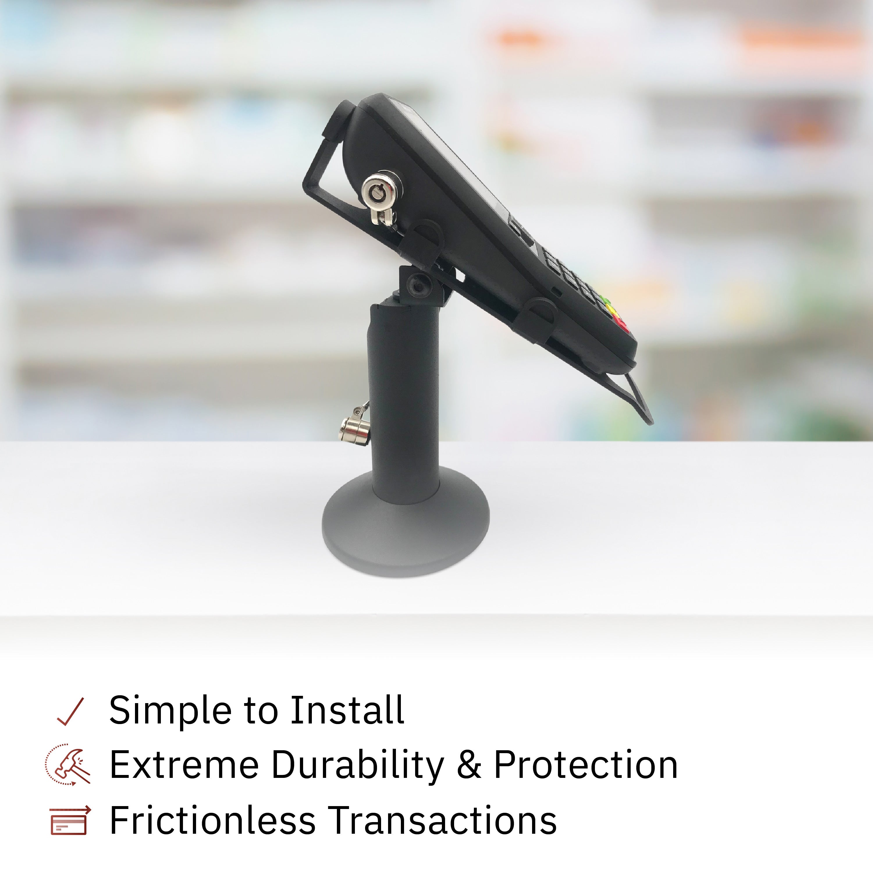 Verifone P200/P400 Swivel and Tilt Terminal Stand with Device to Stand Security Tether Lock, Two Keys 8" (Black) - DCCSUPPLY.COM