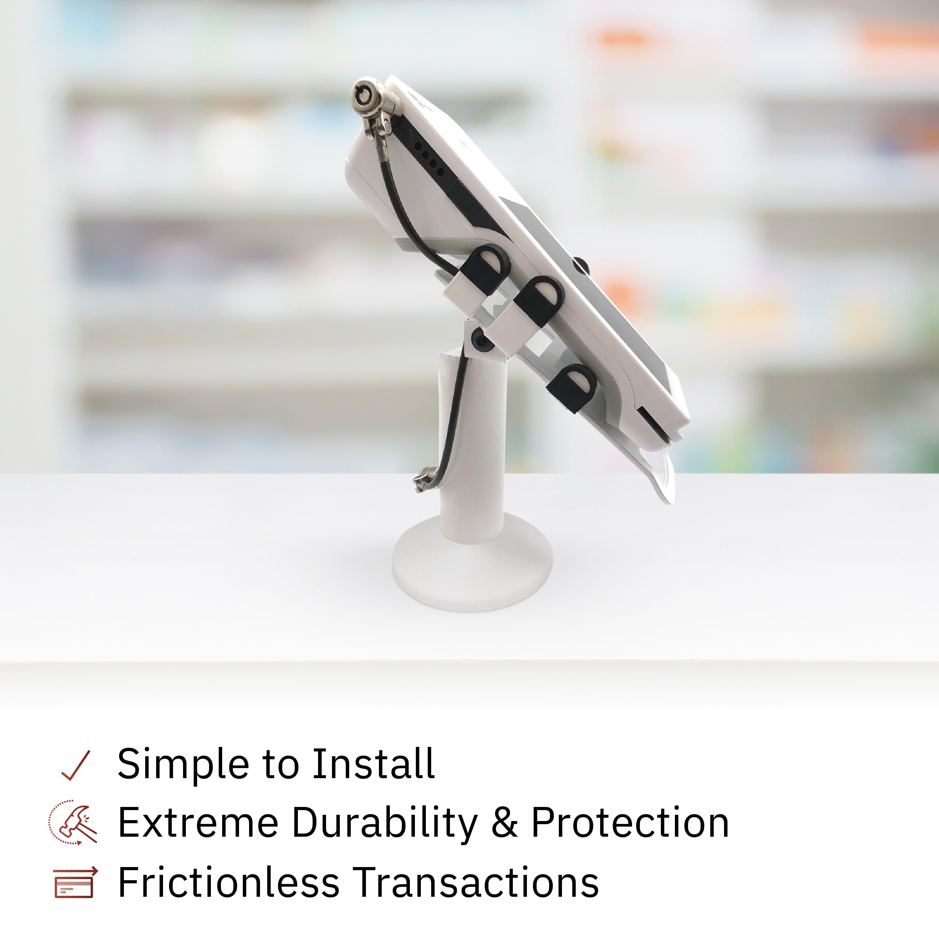 Clover Flex Swivel and Tilt Terminal Stand with Device to Stand Security Tether Lock, Two Keys 8" (Black) - DCCSUPPLY.COM