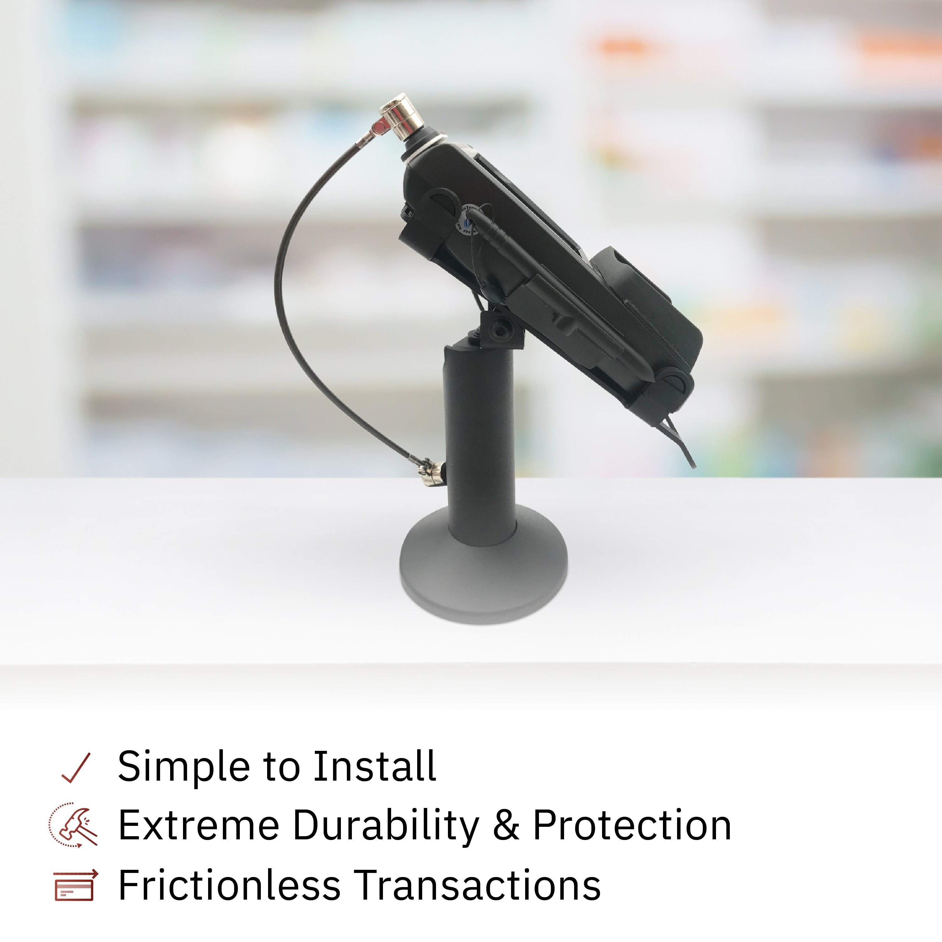 PAX S300/SP30 Swivel and Tilt Terminal Stand with Device to Stand Security Tether Lock, Two Keys 8" (Black) - DCCSUPPLY.COM