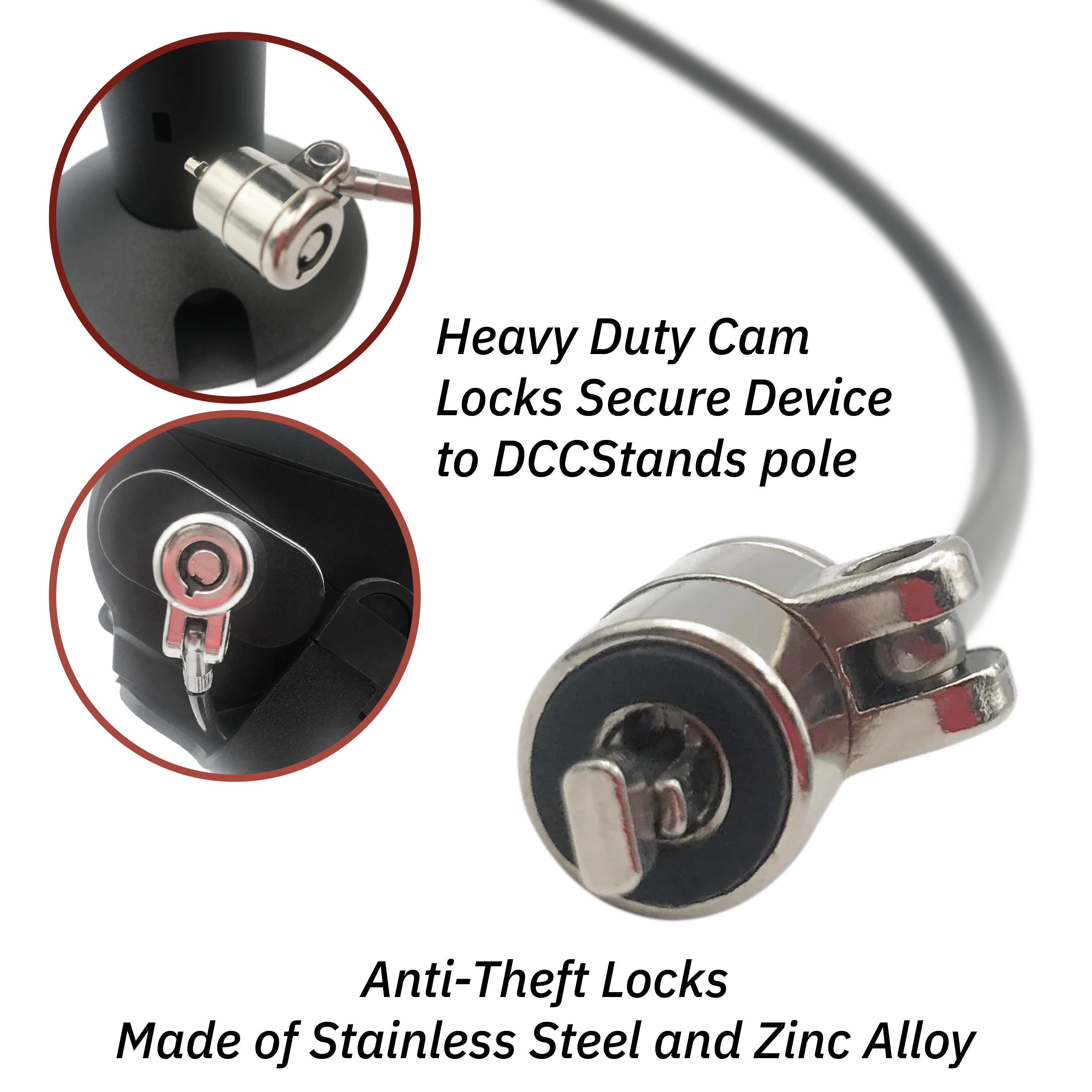 Device to Stand Security Tether Lock , Two Keys 8" (Black) - DCCSUPPLY.COM