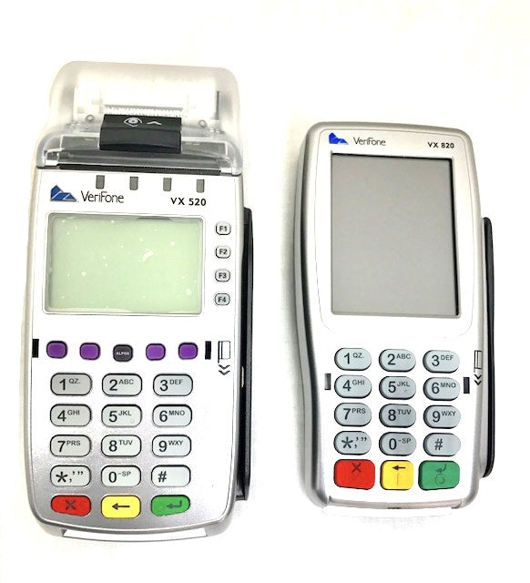 Refurbished Verifone Vx520 EMV CTLS Credit Card Terminal and Refurbished Verifone Vx820 EMV PIN Pad