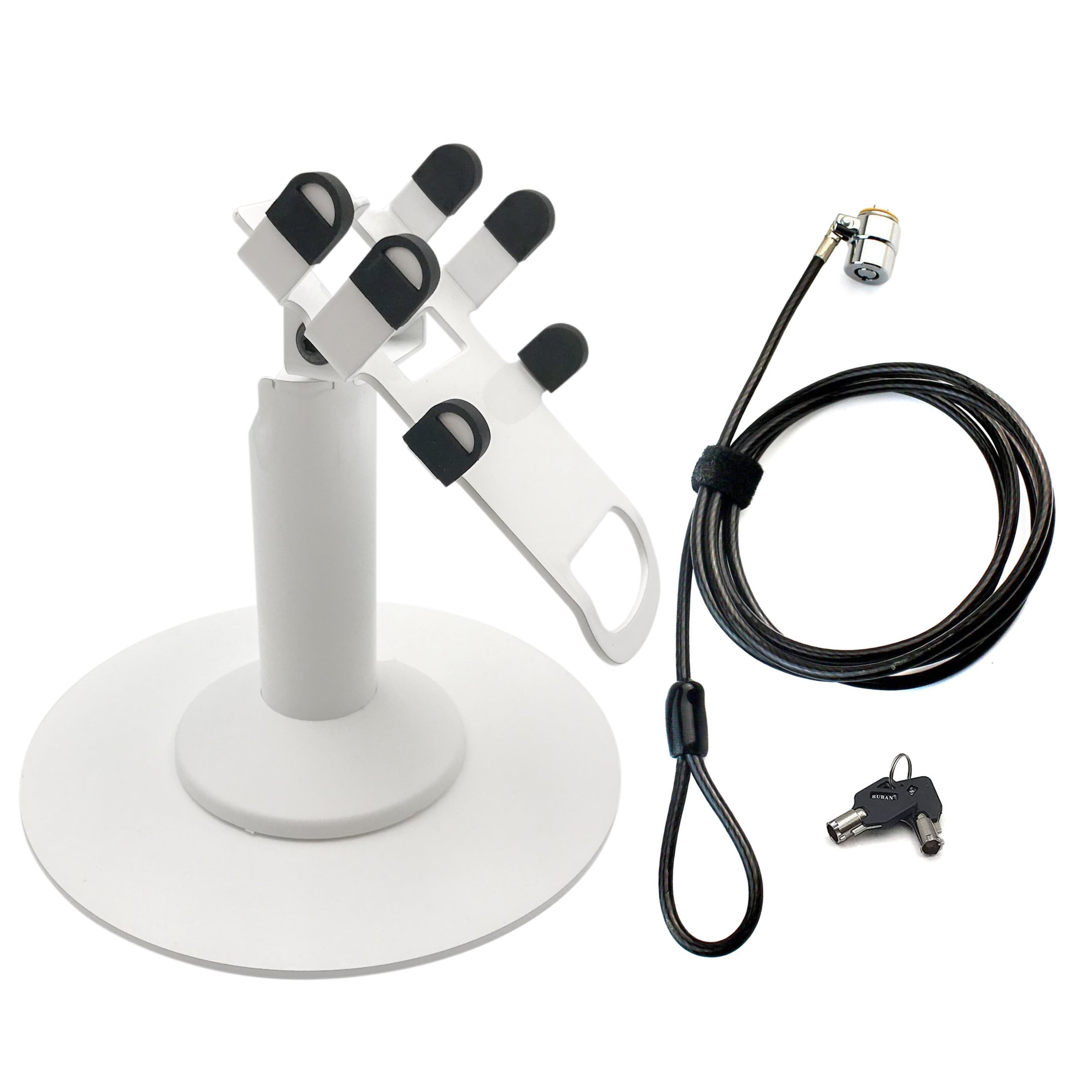 Clover Flex Freestanding Swivel and Tilt Stand with Round Plate, Device to Counter Tether Lock (White) for C401U POS