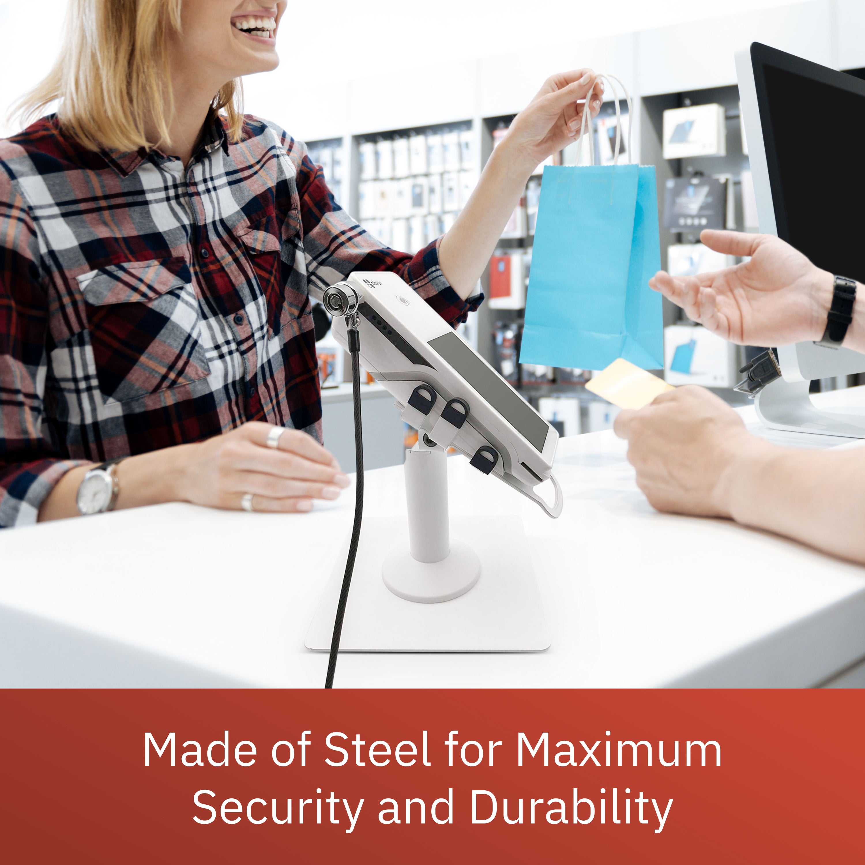 Clover Flex Freestanding Swivel and Tilt Stand with Round Plate, Device to Counter Tether Lock (White) for C401U POS