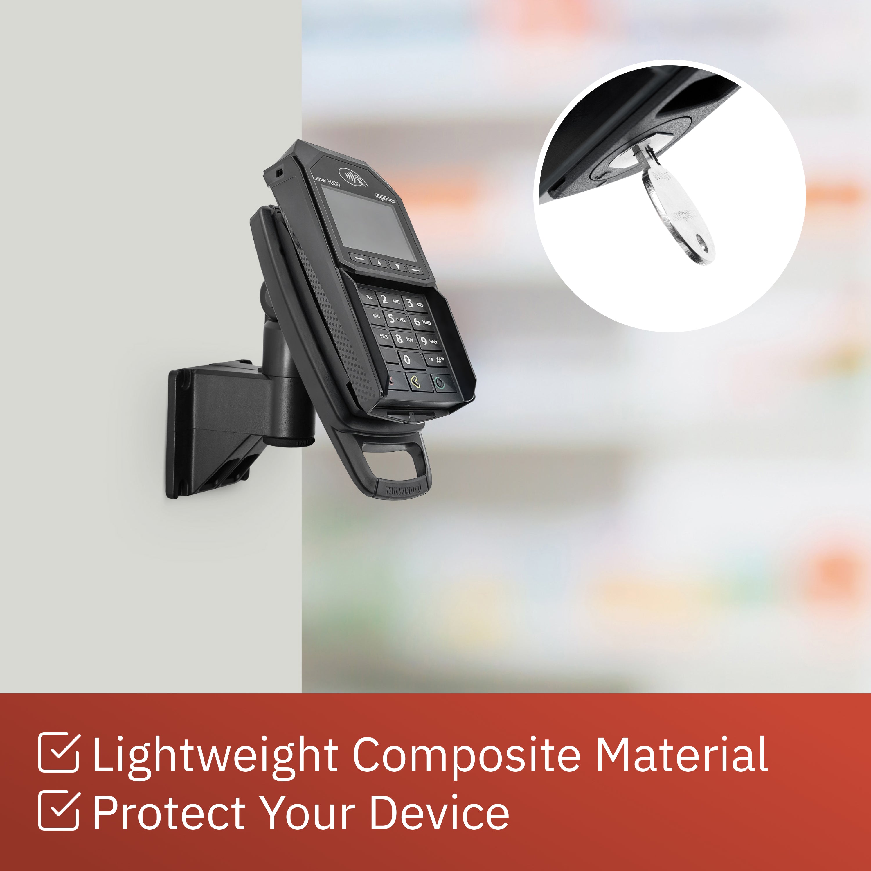 Ingenico Lane 3000 / 7000/ 8000 Key Locking Wall Mount Terminal Stand