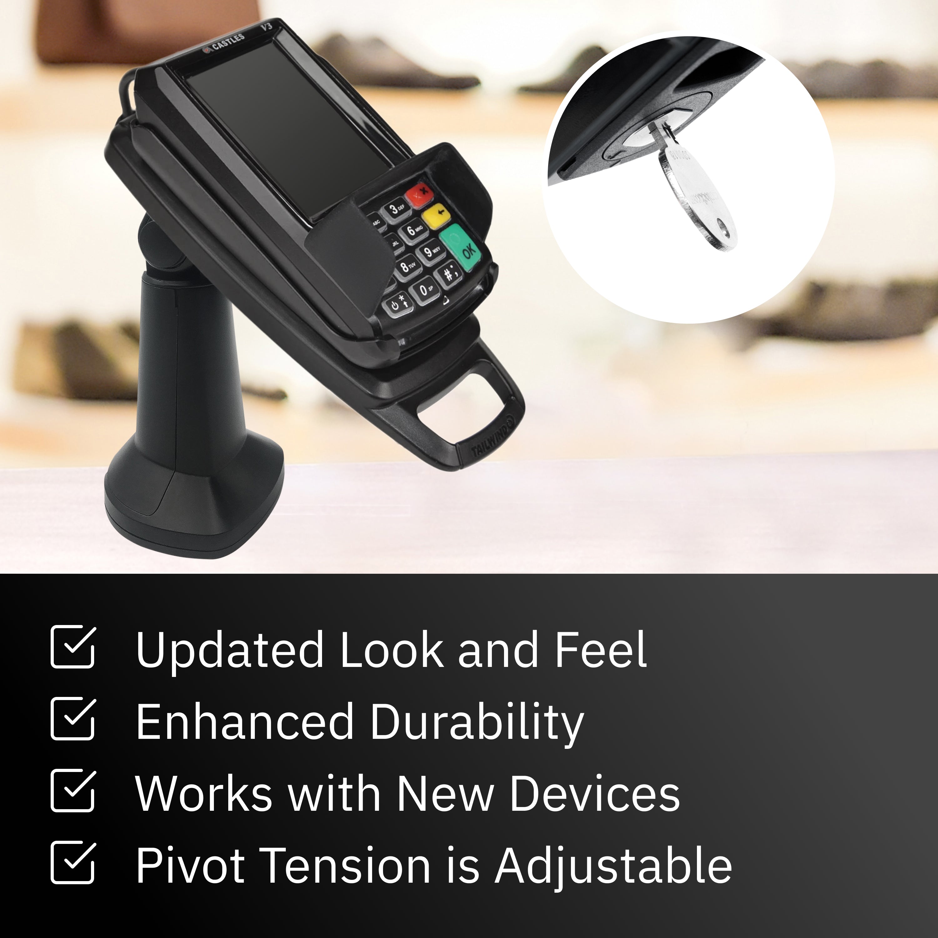 Dejavoo Z3/Z6 7" Key Locking Pole Mount Stand - Fits Dejavoo Z6 HW # v1.3