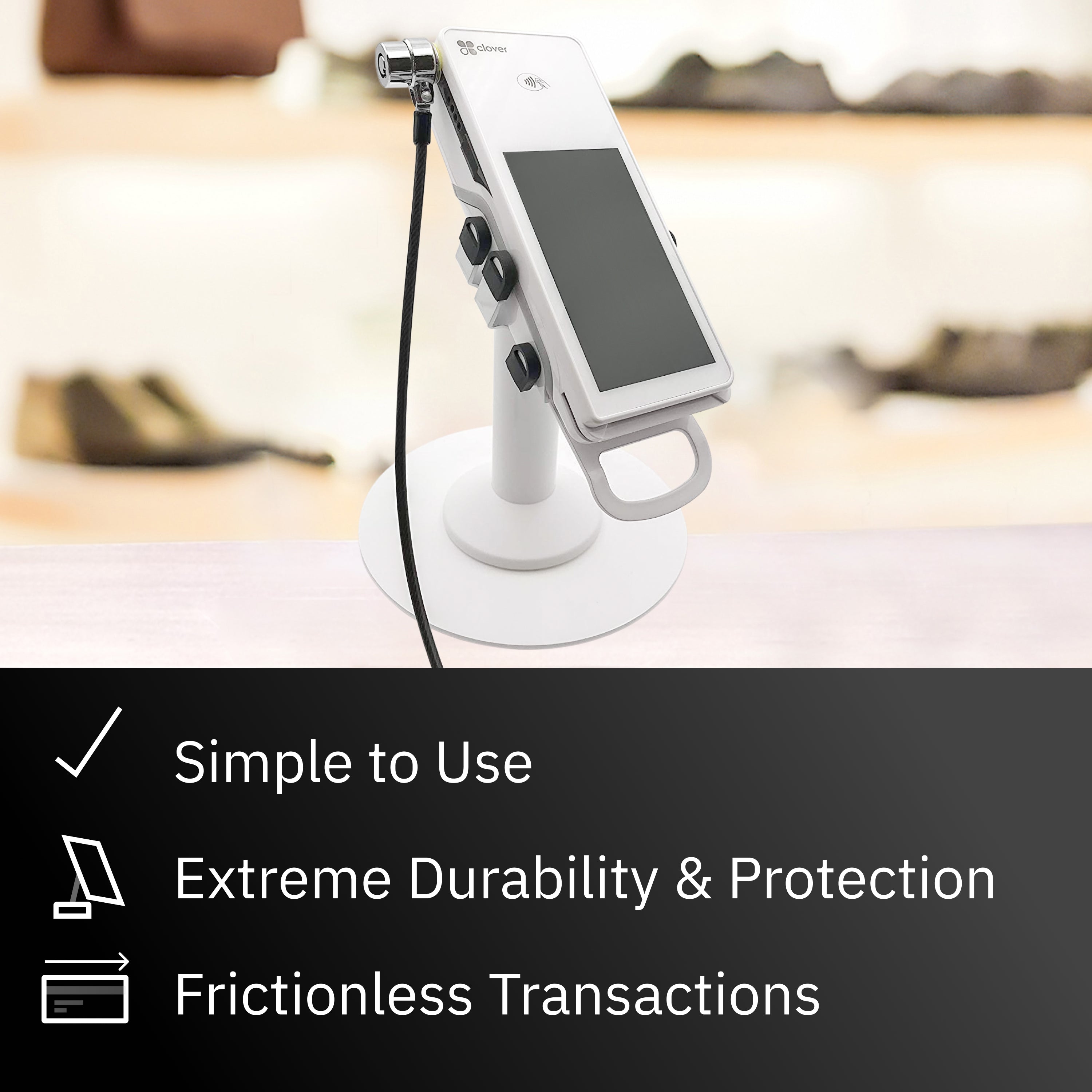 Clover Flex Freestanding Swivel and Tilt Stand with Round Plate, Device to Counter Tether Lock (White) for C401U POS