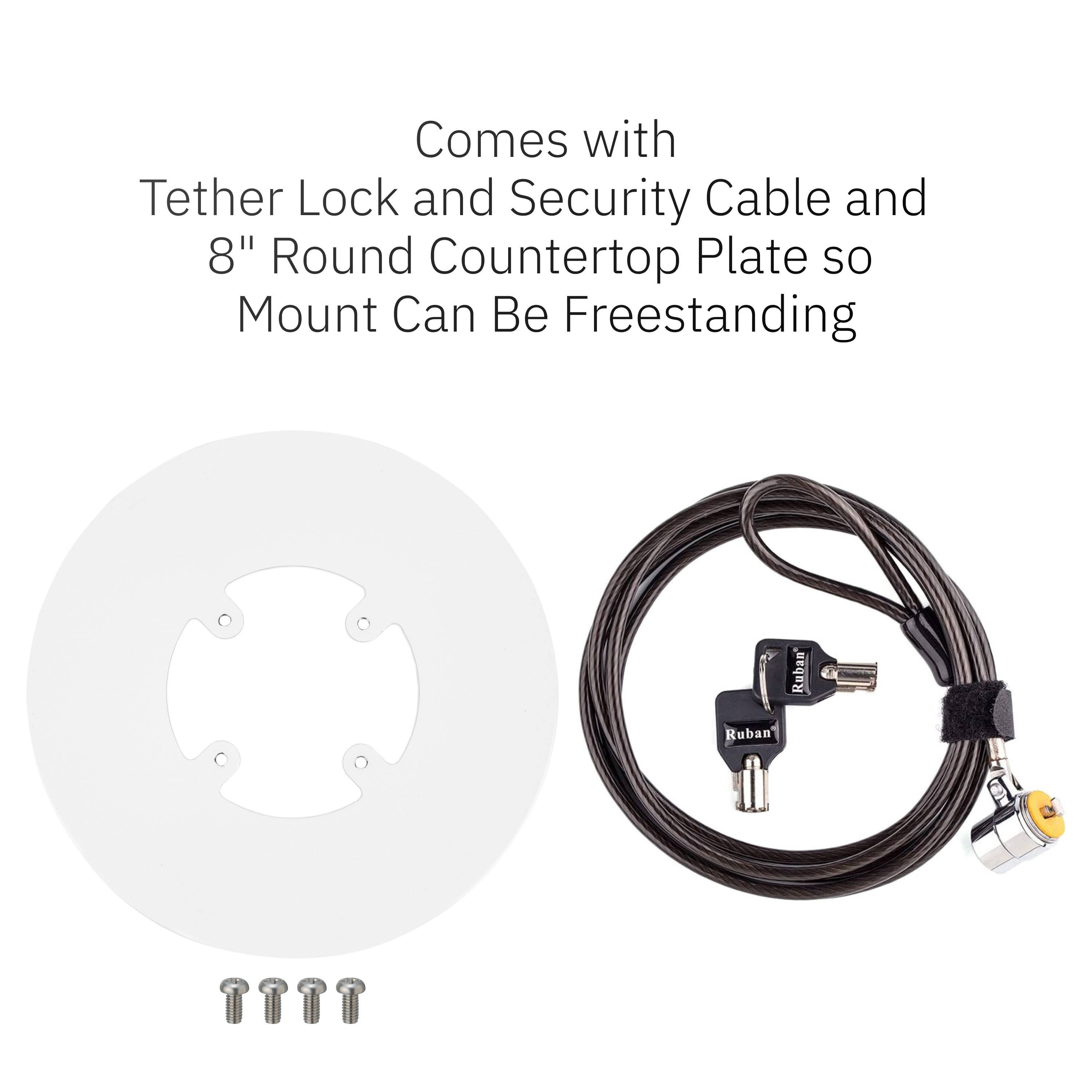 Clover Flex Freestanding Swivel and Tilt Stand with Round Plate, Device to Counter Tether Lock (White) for C401U POS