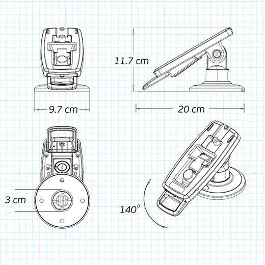 PAX S300 3" Key Locking Compact Pole Mount Terminal Stand - DCCSUPPLY.COM