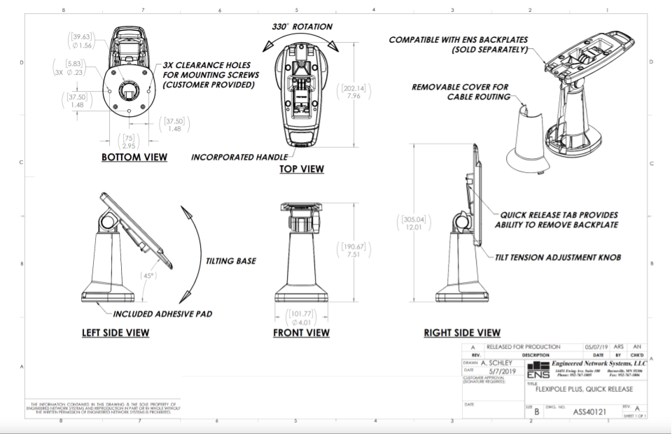 Verifone Mx915/Mx925, M400, M440 7" Pole Mount Terminal Stand - DCCSUPPLY.COM