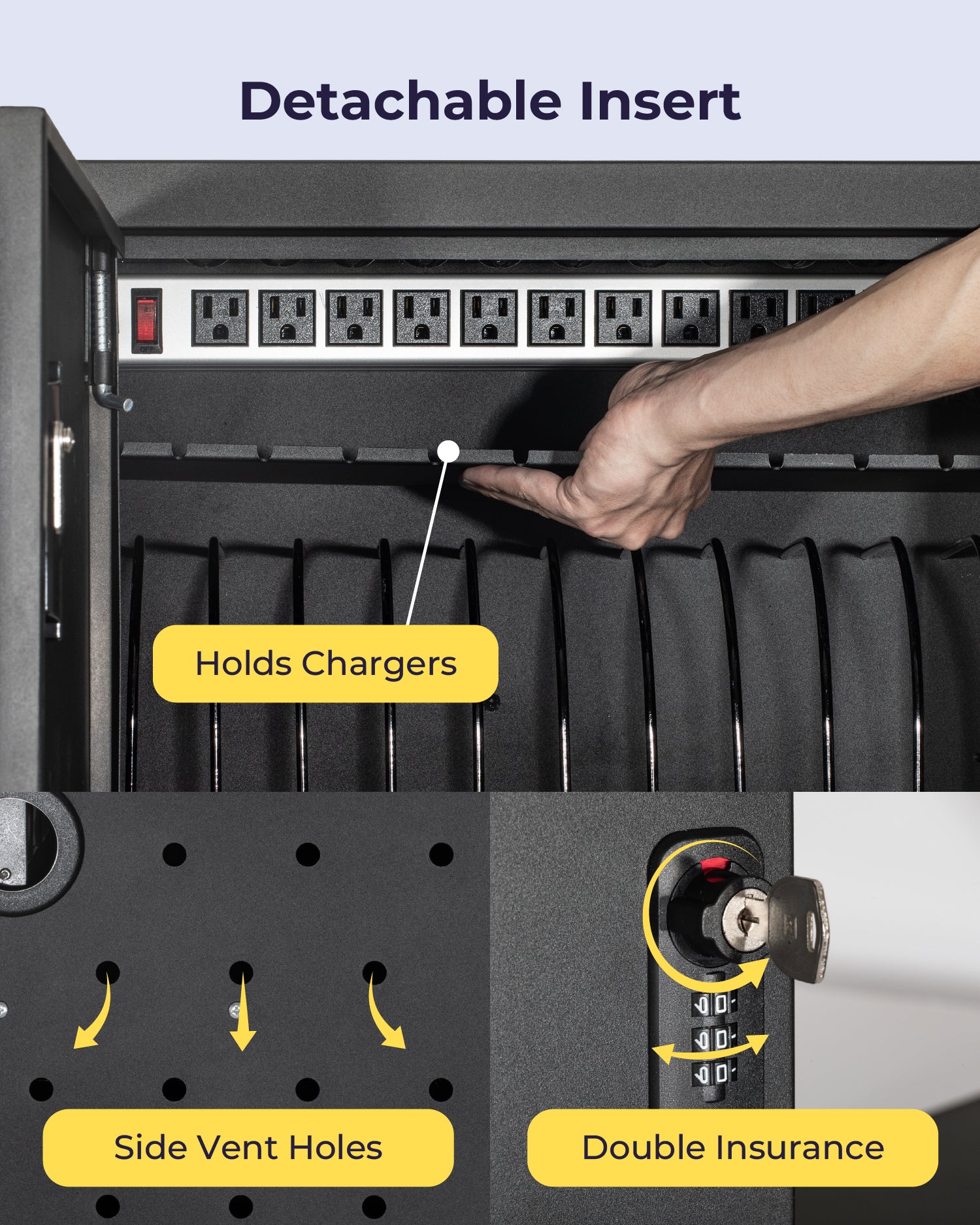 Volcora 12 Device Charging & Storage Cabinet with Combination Lock - Black