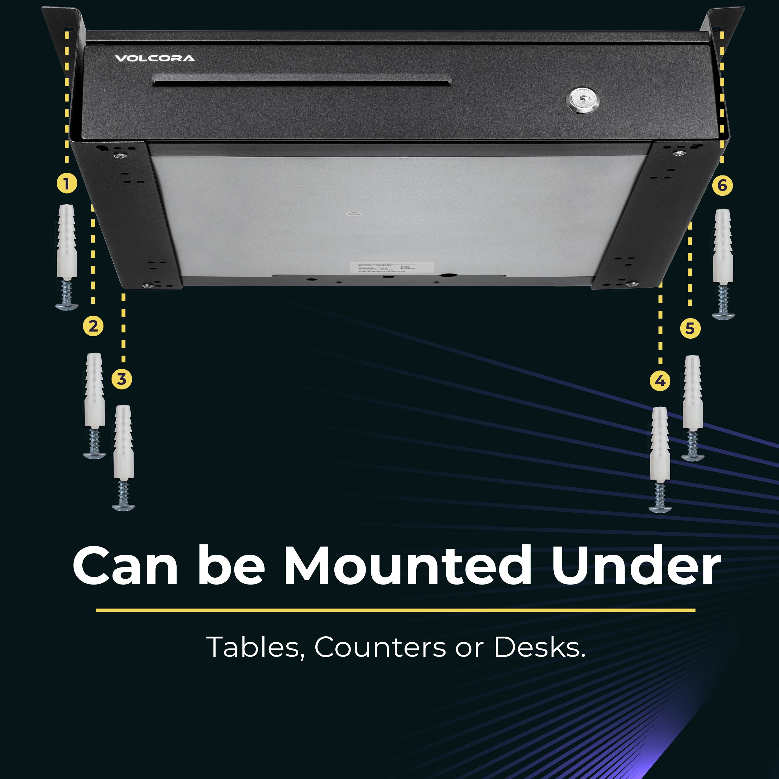 Volcora 16" x 5" x 2" Heavy Duty Steel Under Counter Mounting Bracket - Black