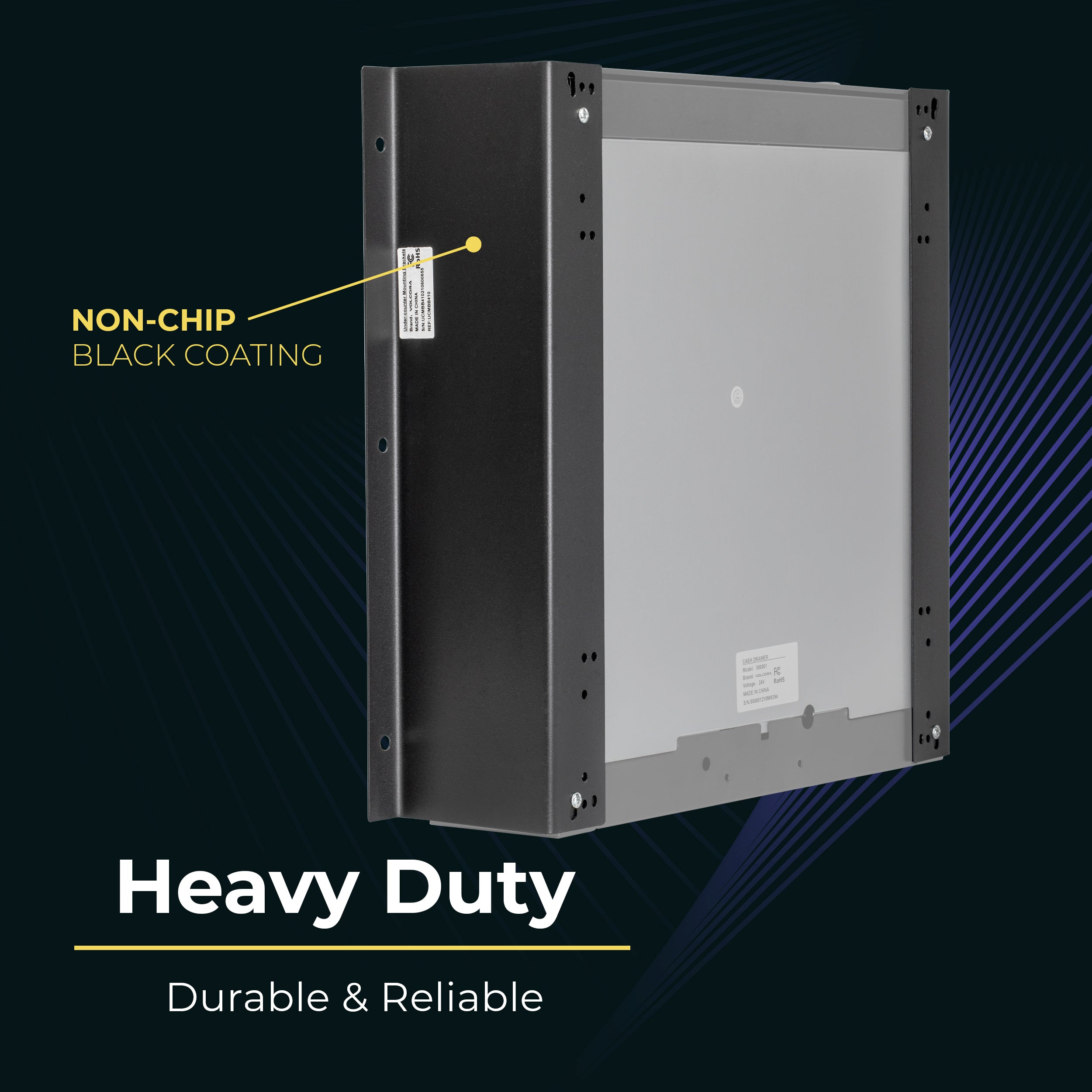 Volcora 16" x 5" x 2" Heavy Duty Steel Under Counter Mounting Bracket - Black