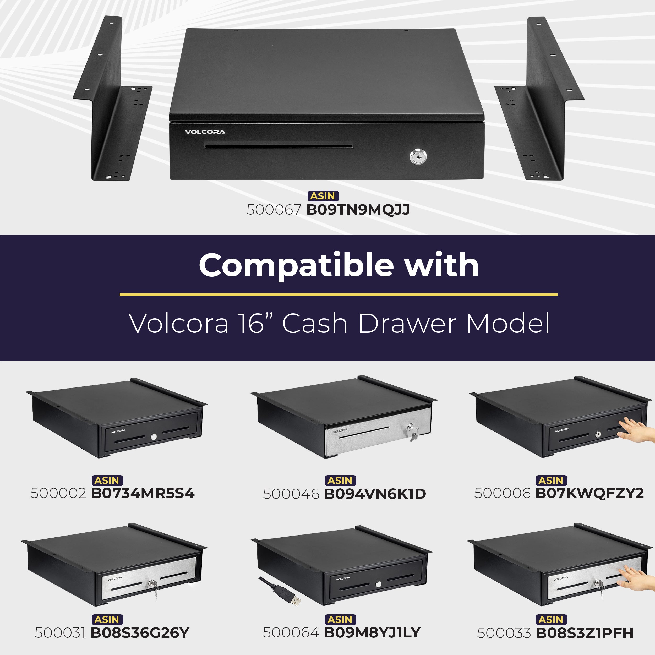 Volcora 16" x 5" x 2" Heavy Duty Steel Under Counter Mounting Bracket - Black