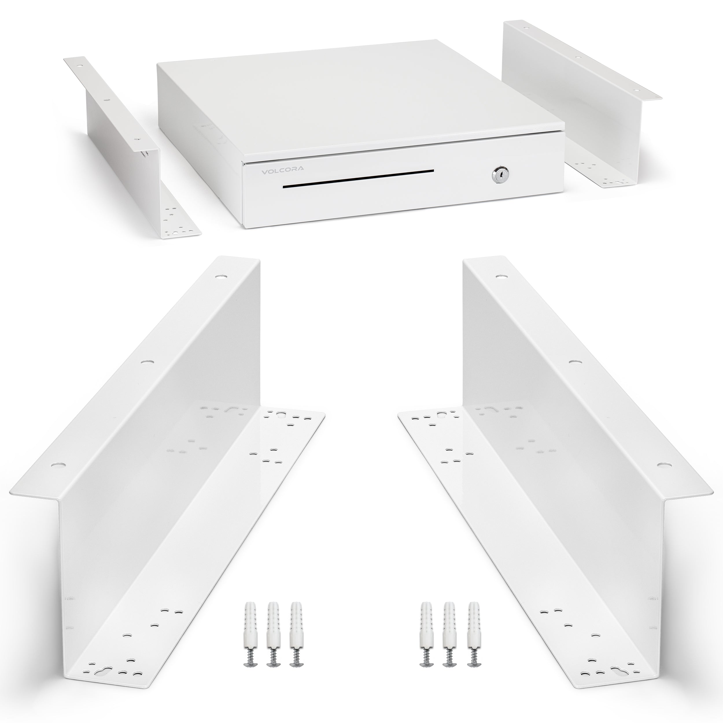 Volcora 16" x 5" x 2" Heavy Duty Steel Under Counter Mounting Bracket - White