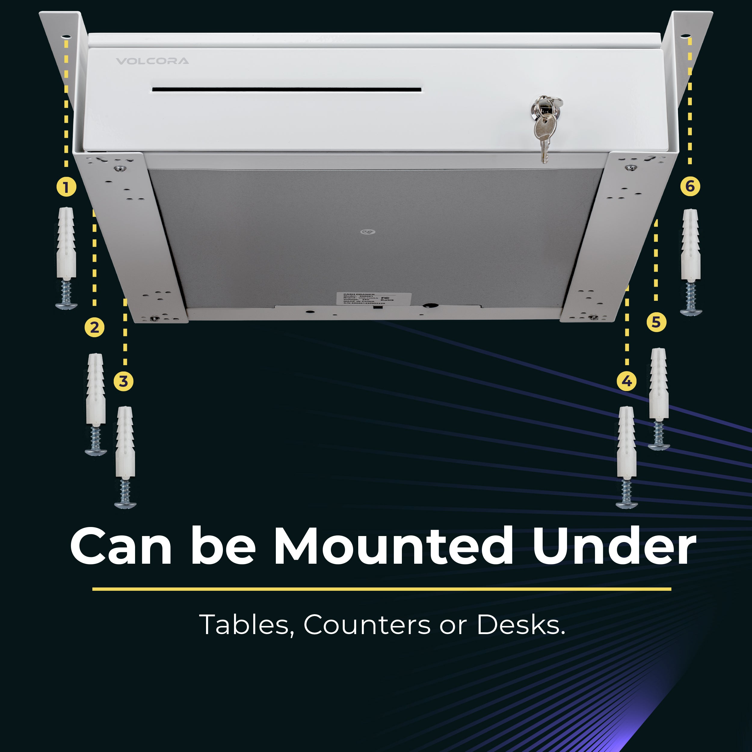 Volcora 16" x 5" x 2" Heavy Duty Steel Under Counter Mounting Bracket - White