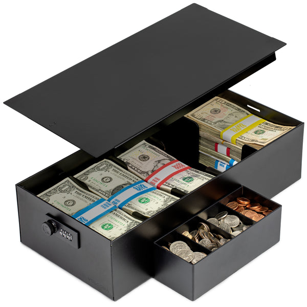 coincard aufbewahrung Volcora Cash Box Money Organizer - 15 x 7.5 x 4 Cashbox 5 Compartments Drawer Tray