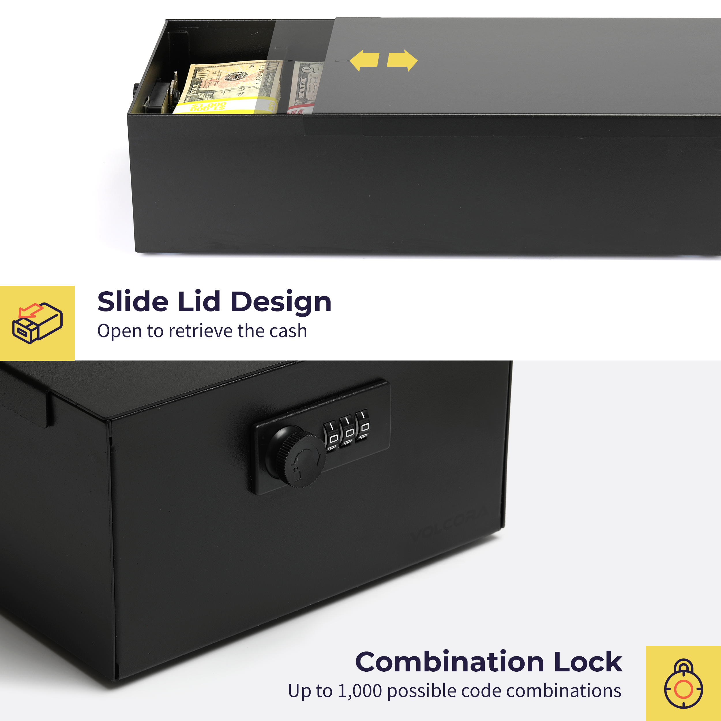 Acrylic Lockable Cash Box With 30 Money Wrappers - Black Currency Storage Organizer