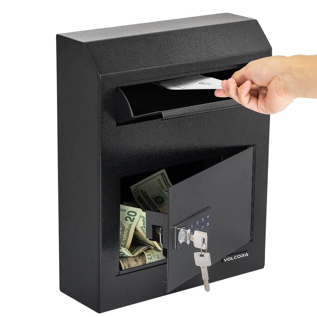 Volcora Wall Mount Digital Keypad Lock Drop Safe - Black