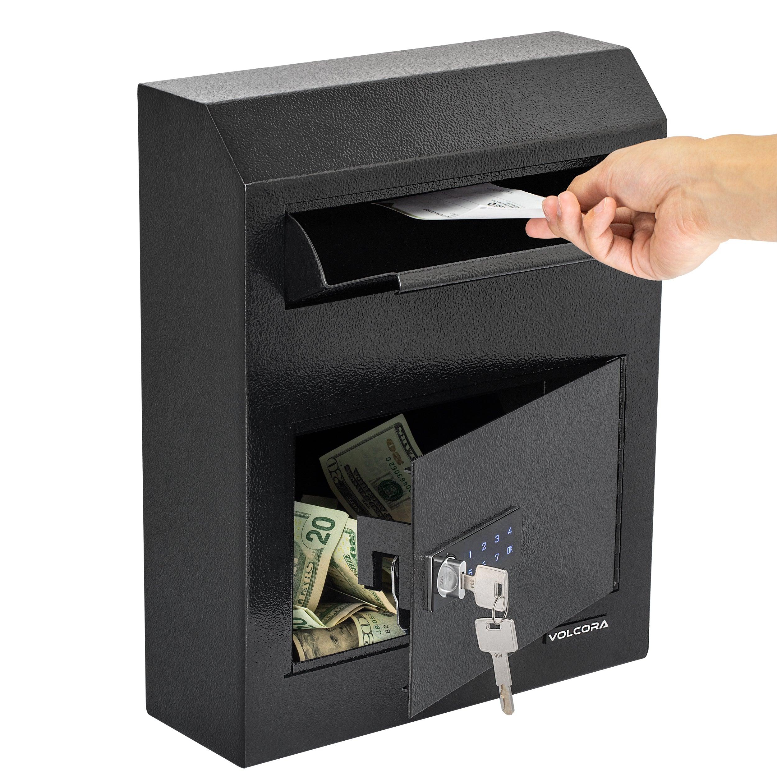 Volcora Wall Mount Digital Keypad Lock Drop Safe - Black