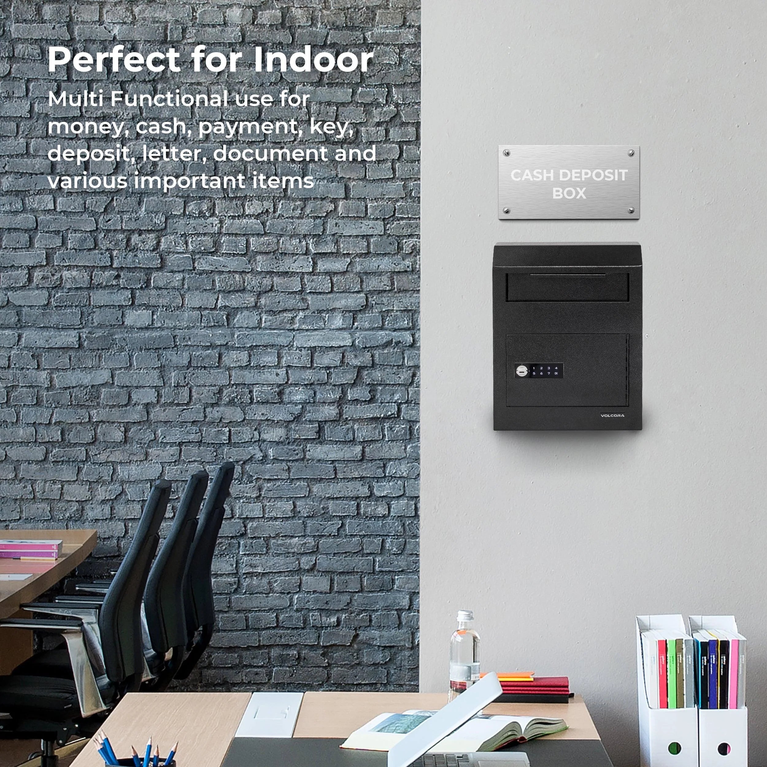 Volcora Wall Mount Digital Keypad Lock Drop Safe - Black