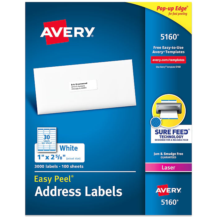 Avery 5160 Address Labels - 3000 Labels