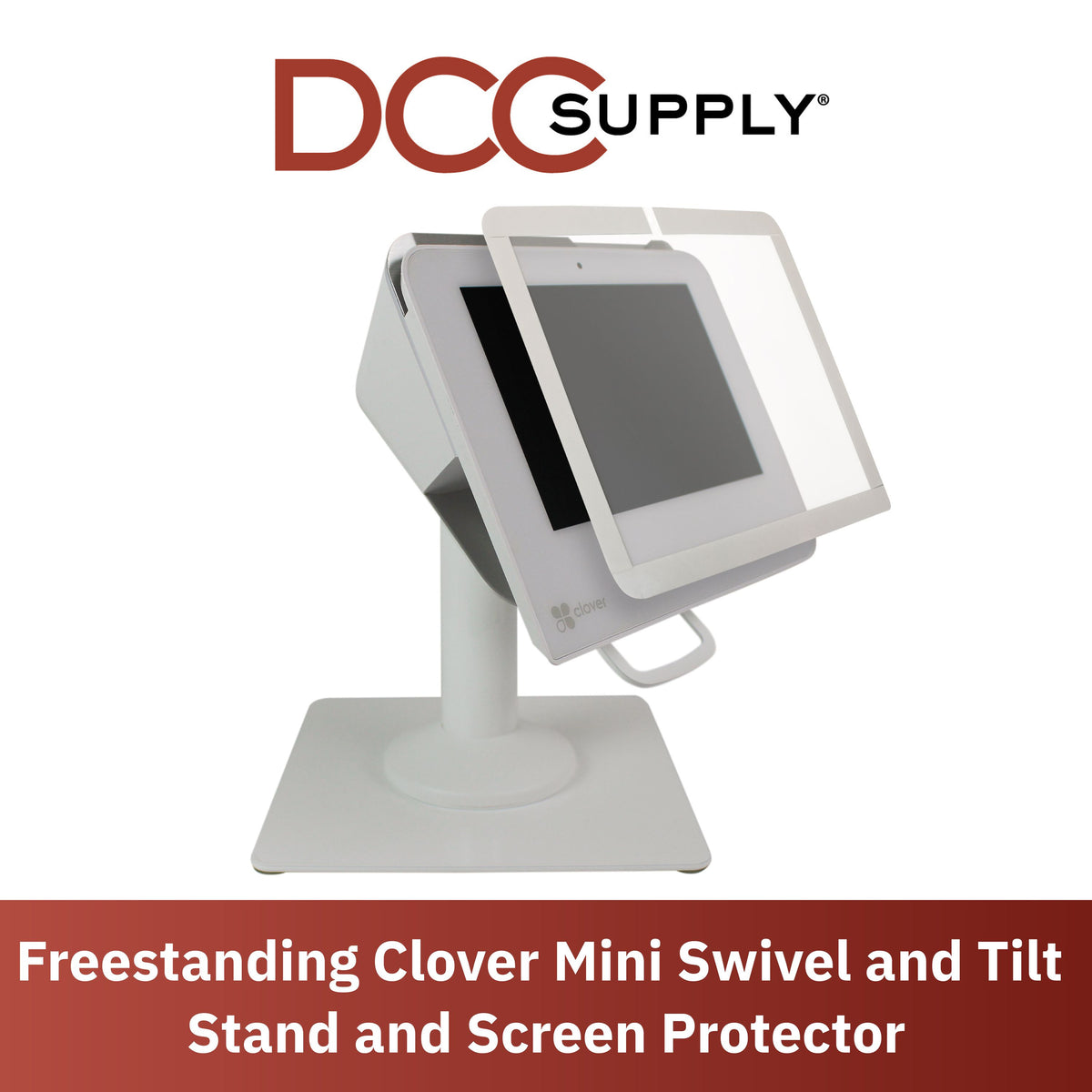 Clover Mini Freestanding Swivel and Tilt Stand and Screen Protector (White)