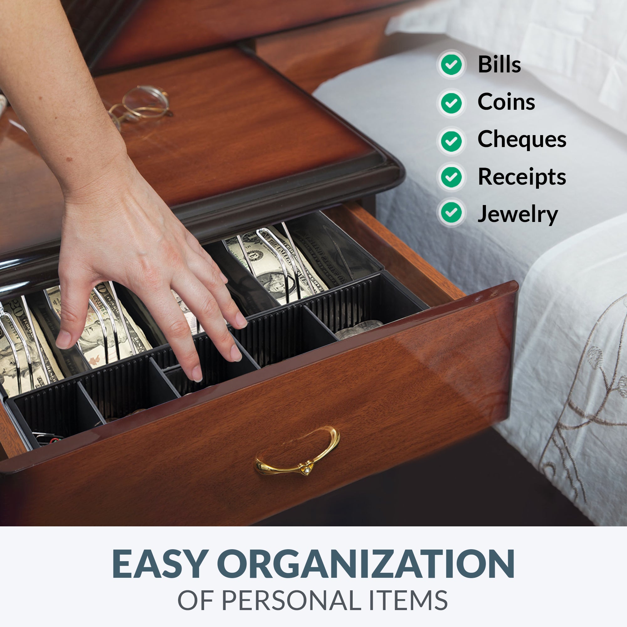 Volcora 13'' Cash Drawer Tray - 11.7 x 10.3 x 2.3 Inch, 4 Bill / 5 Coin - Without Locking Cover