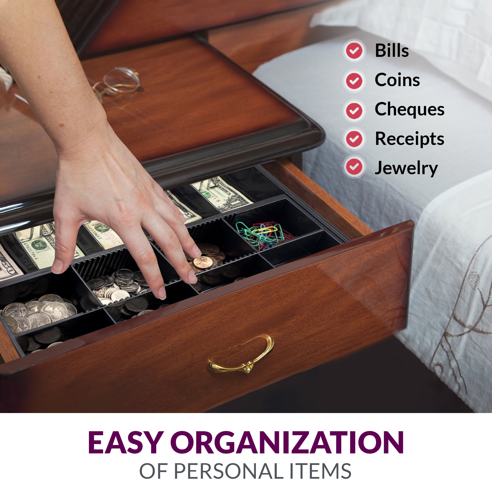 Volcora 16" Cash Drawer Tray - 14.1 x 13 x 2.5 Inch - 5 Bill / 8 Coin - Without Locking Cover