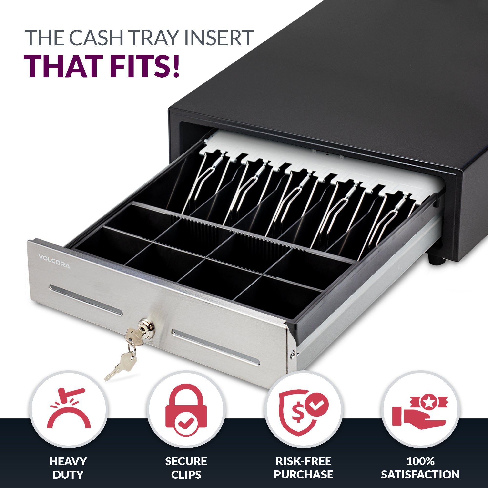 Volcora 16" Cash Drawer Tray - 14.1 x 13 x 2.5 Inch - 5 Bill / 8 Coin - Without Locking Cover