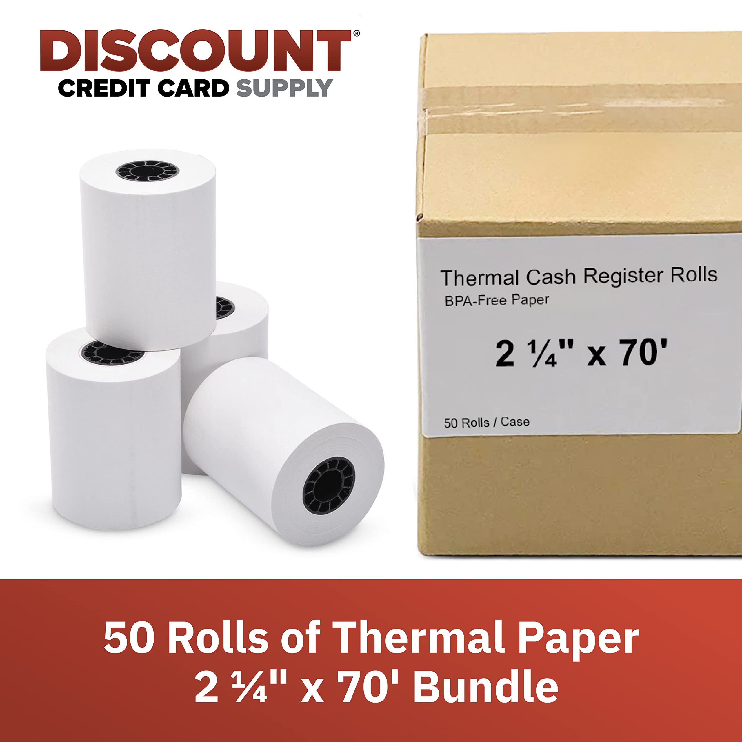 thumbnail image 2 of WRB Supply Thermal Paper Rolls For Verifone Vx520 – 2-1/4" X 70', 50 Rolls, USA Made 2 of 6