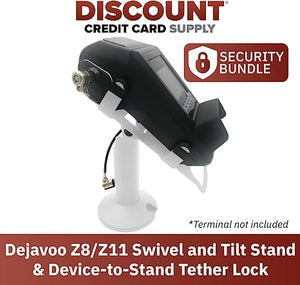DCCStands Dejavoo Z8 / Dejavoo Z11 7" Swivel and Tilt White Stand with Anti-Theft POS Device Terminal to Stand Security Tether Lock - Fits Dejavoo Z11 HW # v1.3
