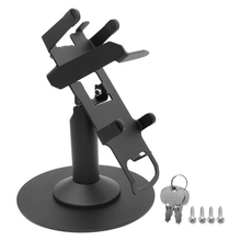 Load image into Gallery viewer, First Data FD130 &amp; FD150 Key Locking Freestanding Swivel and Tilt Stand with Round Plate
