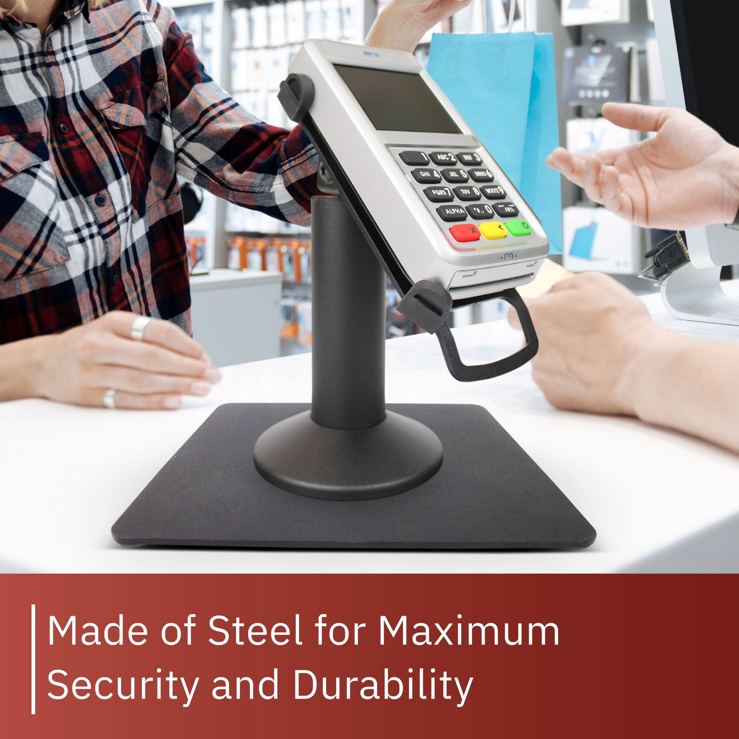 First Data RP10 PIN Pad Freestanding Swivel Metal Stand with Square Plate - DCCSUPPLY.COM