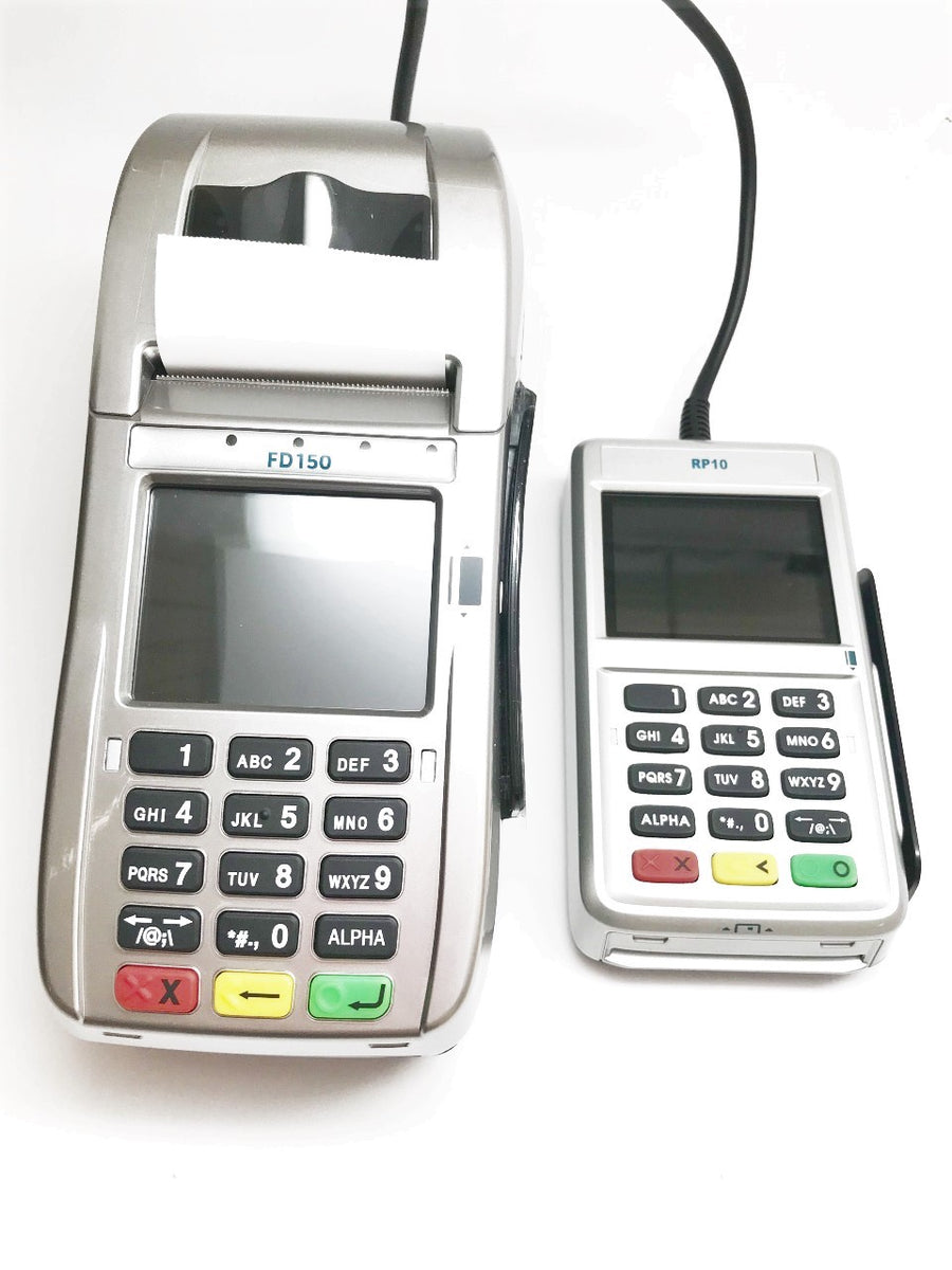 First Data FD150 EMV CTLS New Credit Card Terminal and RP10 Refurb PIN