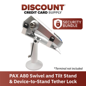 PAX A80 White Swivel and Tilt Terminal Stand and Device to Stand Security Tether Lock, Two Keys 8" (Black) - DCCSUPPLY.COM