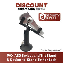 Load image into Gallery viewer, PAX A80 Black Swivel and Tilt Terminal Stand with Device to Stand Security Tether Lock, Two Keys 8&quot; (Black) - DCCSUPPLY.COM
