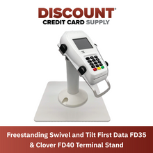 Load image into Gallery viewer, First Data FD35 / FD40 White Freestanding Swivel and Tilt Metal Stand - DCCSUPPLY.COM
