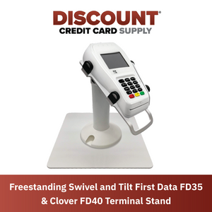 First Data FD35 / FD40 White Freestanding Swivel and Tilt Metal Stand - DCCSUPPLY.COM