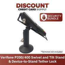 Load image into Gallery viewer, Verifone P200/P400 Swivel and Tilt Terminal Stand with Device to Stand Security Tether Lock, Two Keys 8&quot; (Black) - DCCSUPPLY.COM
