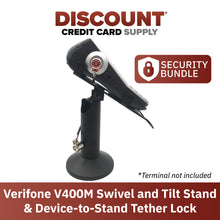 Load image into Gallery viewer, Verifone V400M Black Swivel and Tilt Terminal Stand and Device to Stand Security Tether Lock, Two Keys 8&quot; (Black) - DCCSUPPLY.COM
