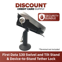Load image into Gallery viewer, First Data FD130/FD150 Swivel and Tilt Metal Stand and Device to Stand Security Tether Lock, Two Keys 8&quot; (Black) - DCCSUPPLY.COM
