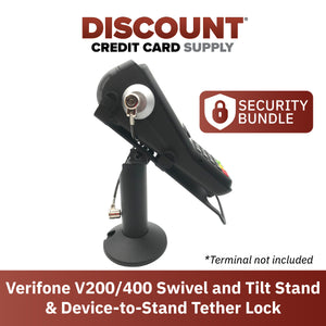 Verifone V200/V400 Black Swivel and Tilt Terminal Stand with Device to Stand Security Tether Lock, Two Keys 8" (Black) - DCCSUPPLY.COM