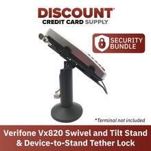 Load image into Gallery viewer, Verifone Vx820 Black Swivel and Tilt Terminal Stand with Device to Stand Security Tether Lock, Two Keys 8&quot; (Black) - DCCSUPPLY.COM
