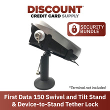 Load image into Gallery viewer, First Data FD150 Swivel and Tilt Terminal Stand with Device to Stand Security Tether Lock, Two Keys 8&quot; (Black) - DCCSUPPLY.COM
