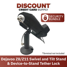 Load image into Gallery viewer, Dejavoo Z8/Z11 Swivel and Tilt Metal Stand with Device to Stand Security Tether Lock, Two Keys 8&quot; (Black) - DCCSUPPLY.COM
